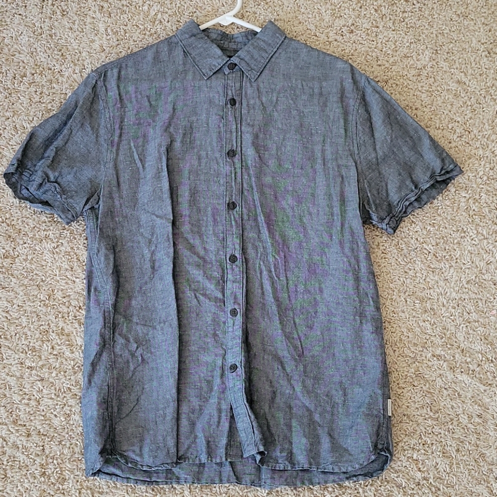 Medium, blue linen, Perry Ellis shirt
